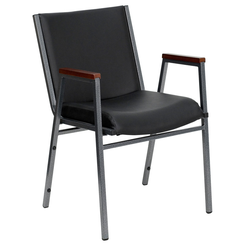Heavy Duty Black Vinyl and Metal Stackable Arm Chair