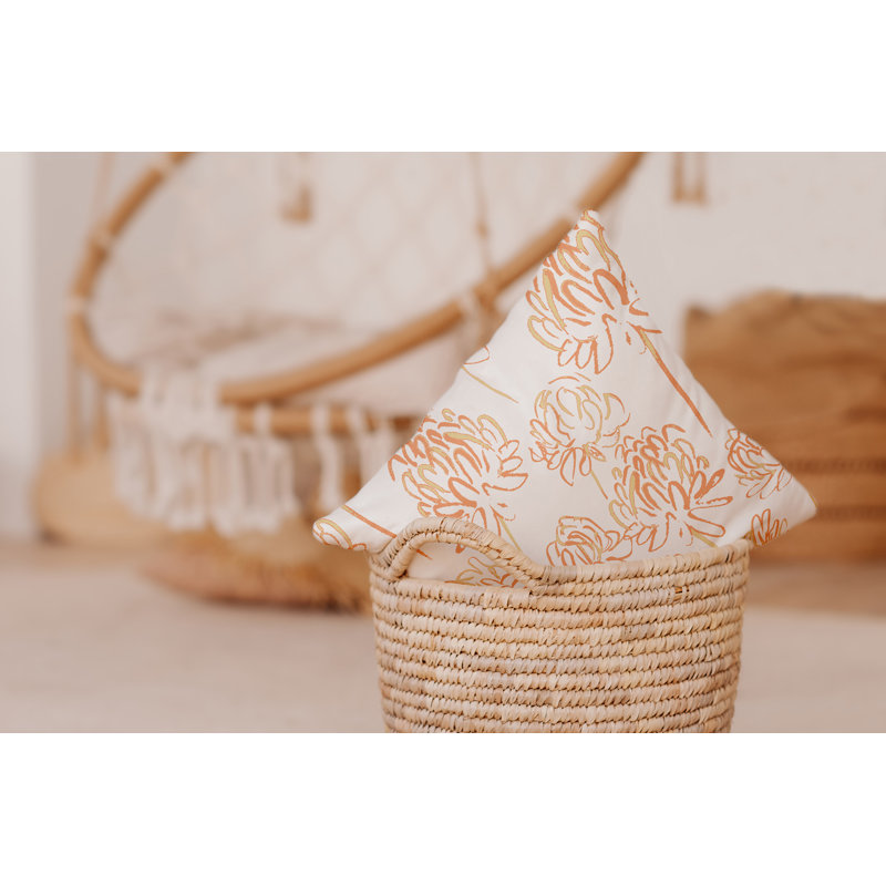 Orange Blossom Floral Reversible Square Throw Pillow