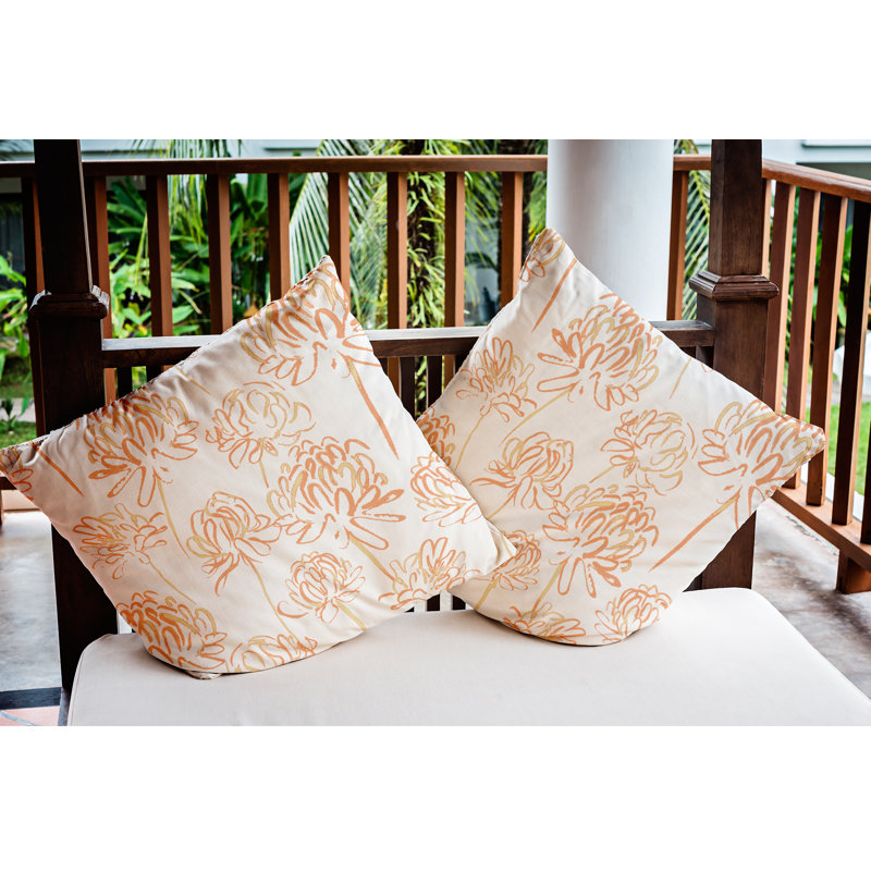 Orange Blossom Floral Reversible Square Throw Pillow