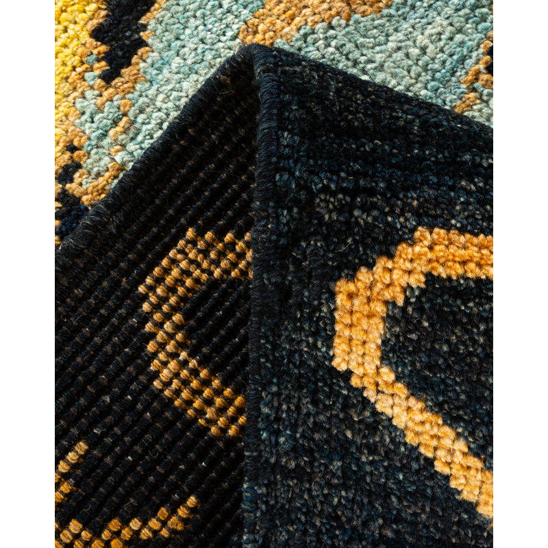 Handmade Black and Yellow Wool 9' x 12' Area Rug