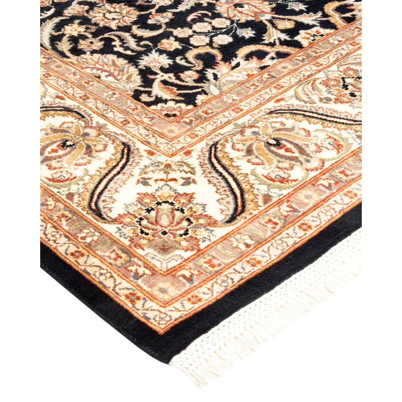 Handmade Black Wool 6' x 9' Oriental Area Rug