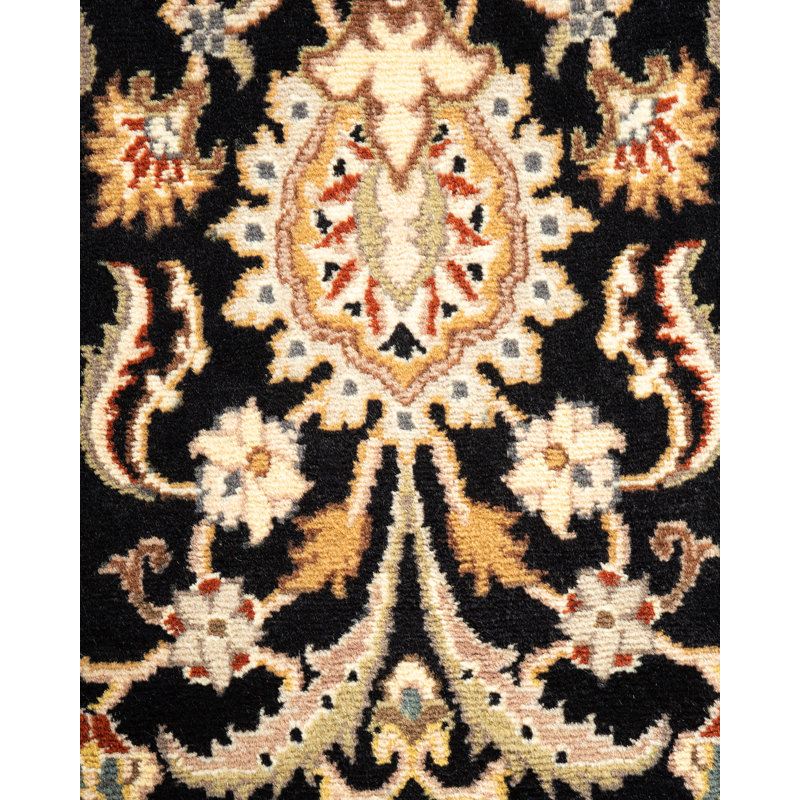 Handmade Black Wool 6' x 9' Oriental Area Rug
