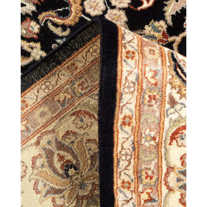 Handmade Black Wool 6' x 9' Oriental Area Rug