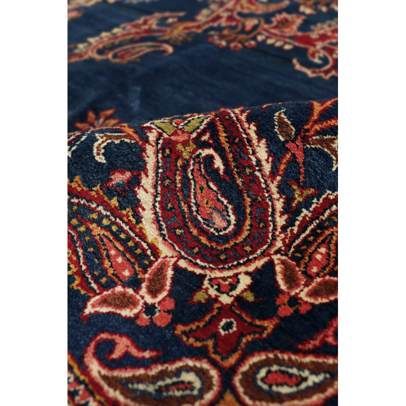 Kashan Blue and Ivory Hand-Knotted Wool Area Rug