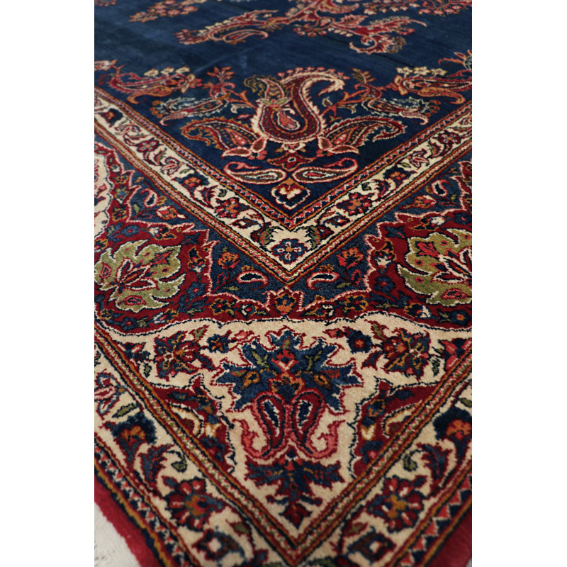 Kashan Blue and Ivory Hand-Knotted Wool Area Rug