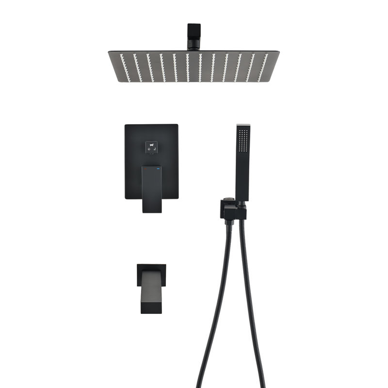 Matte Black Rainfall Shower Head and Tub Faucet Set