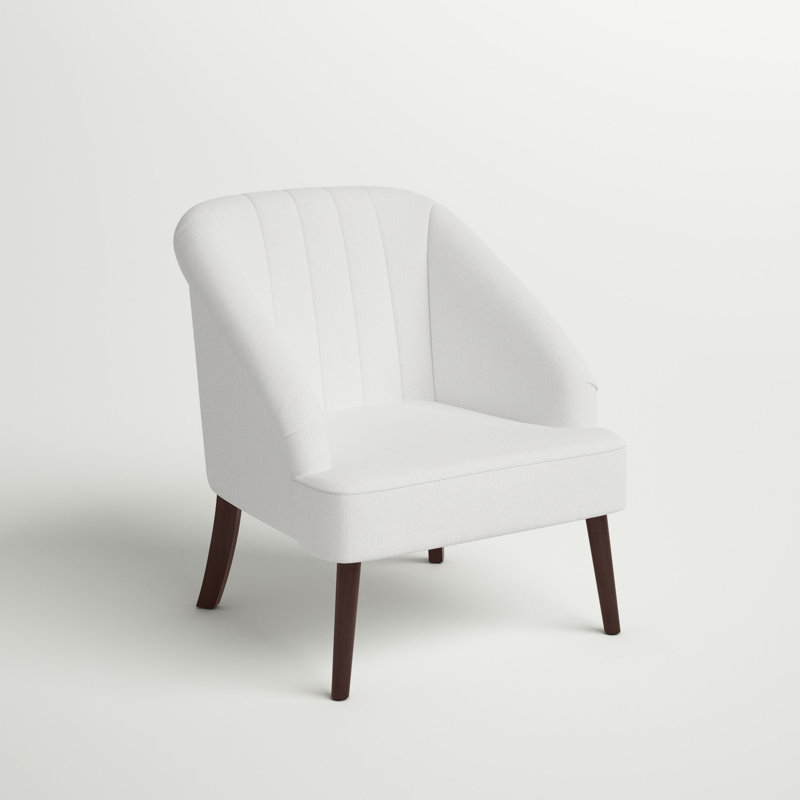 Sleek White Velvet Accent Chair with Walnut Flared Legs