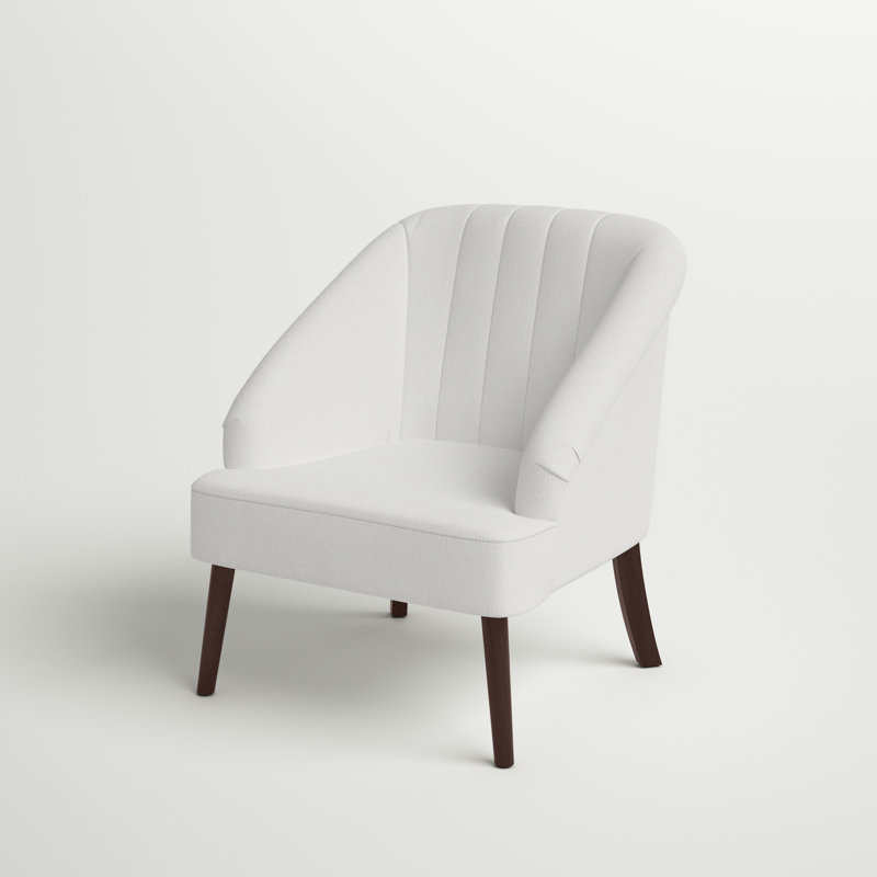 Sleek White Velvet Accent Chair with Walnut Flared Legs