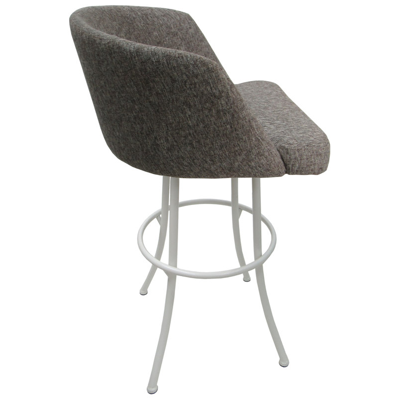 Extra Tall White and Gray Upholstered Swivel Bar Stool