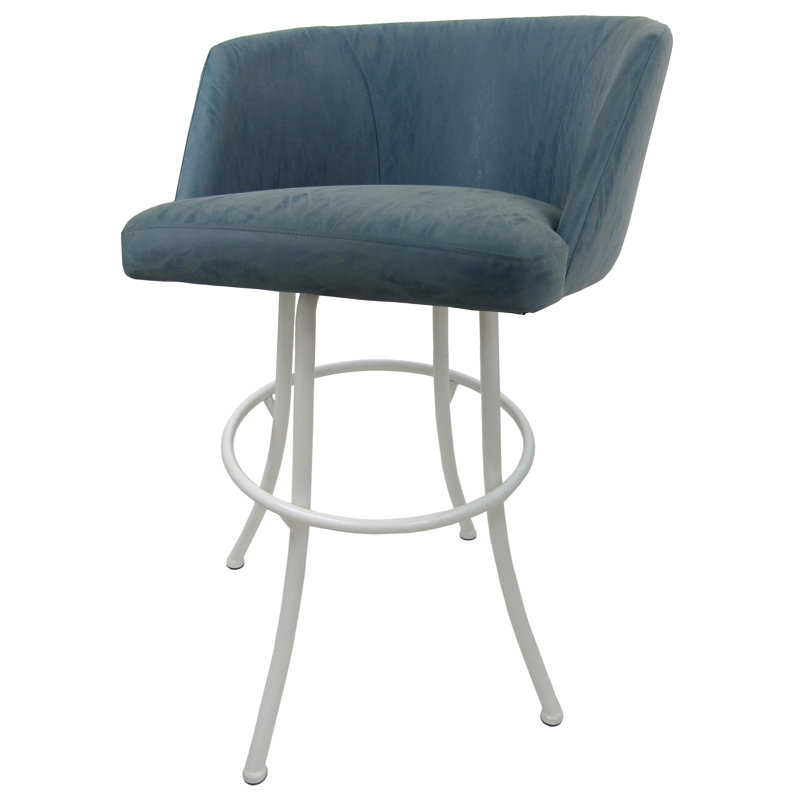 White Powder-Coated Steel Swivel Bar Stools with Upholstered Seats, 30'' H, Set of 3