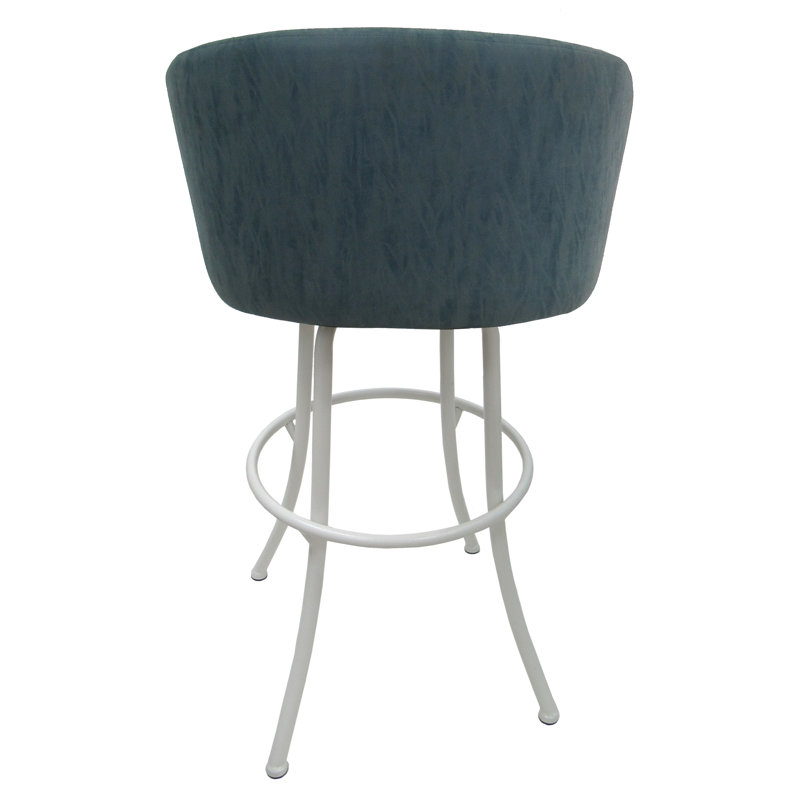 White Powder-Coated Steel Swivel Bar Stools with Upholstered Seats, 30'' H, Set of 3