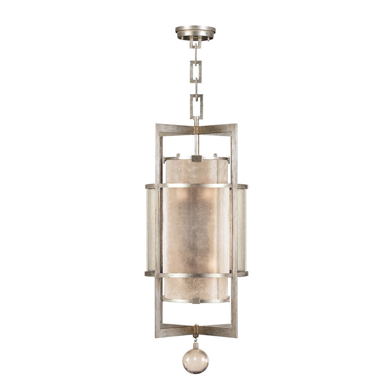 Singapore Moderne Silver Leaf 6-Light Drum Pendant with Glass Accents