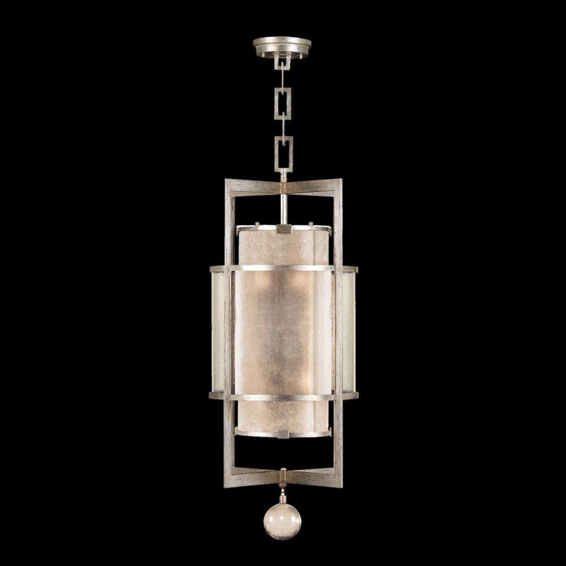 Singapore Moderne Silver Leaf 6-Light Drum Pendant with Glass Accents