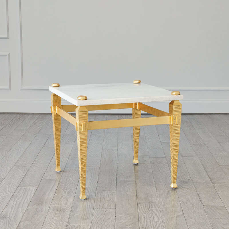 Luxurious Roman-Inspired Gold Leaf & White Marble Square End Table
