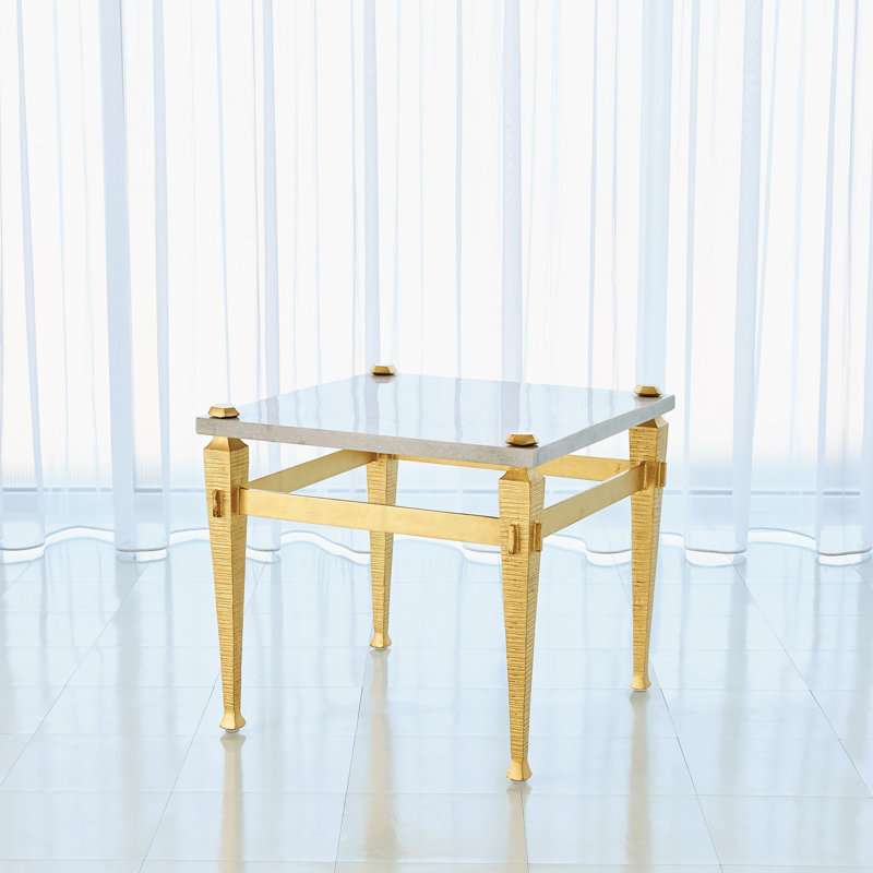 Luxurious Roman-Inspired Gold Leaf & White Marble Square End Table