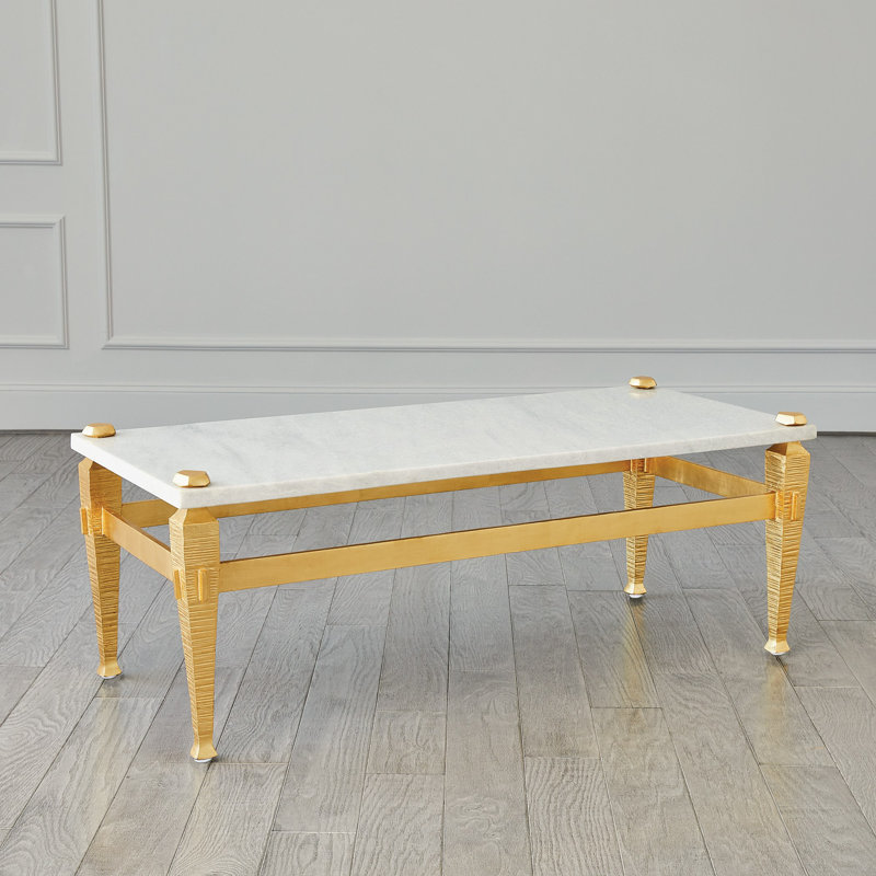 Roman Gold Leaf Contemporary Metal Coffee Table with White Marble Top