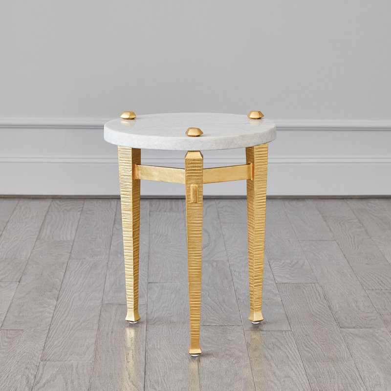 Contemporary Round Marble Drinks Table with Gold Leaf Base