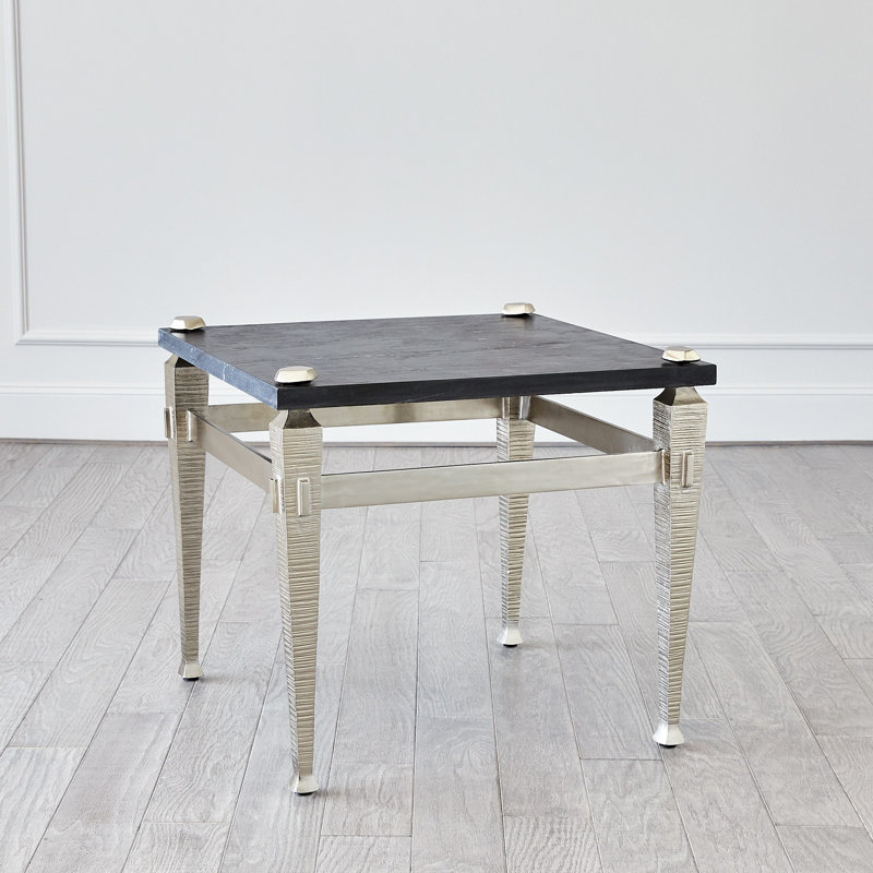 Roman Black Marble and Nickel Rectangular End Table