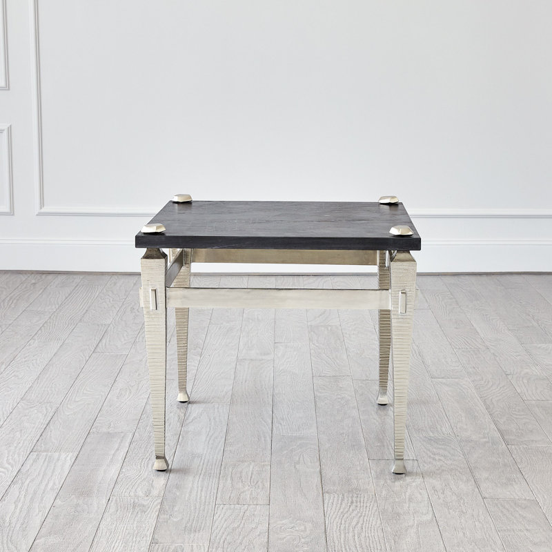 Roman Black Marble and Nickel Rectangular End Table