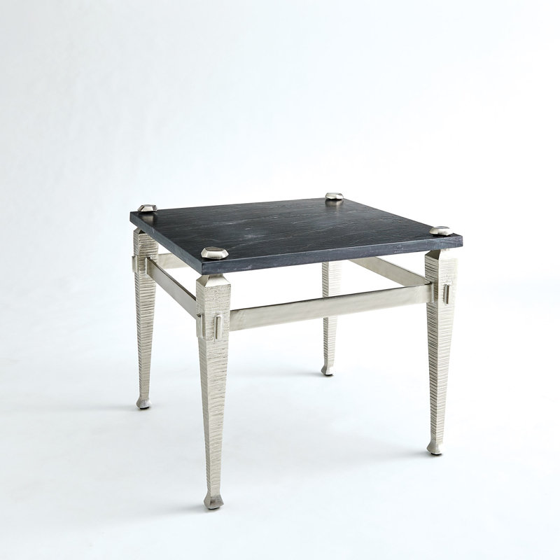 Roman Black Marble and Nickel Rectangular End Table