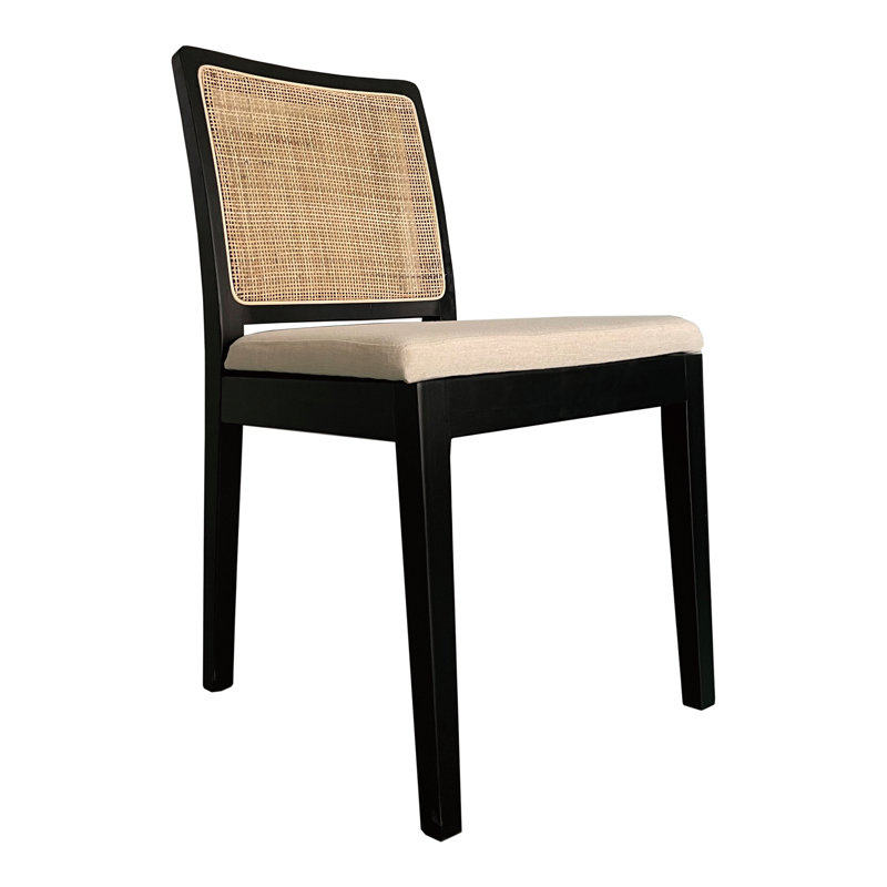 Black and Natural Elm Wood and Cane Side Chair Set