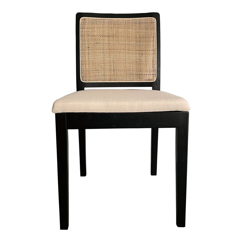 Black and Natural Elm Wood and Cane Side Chair Set