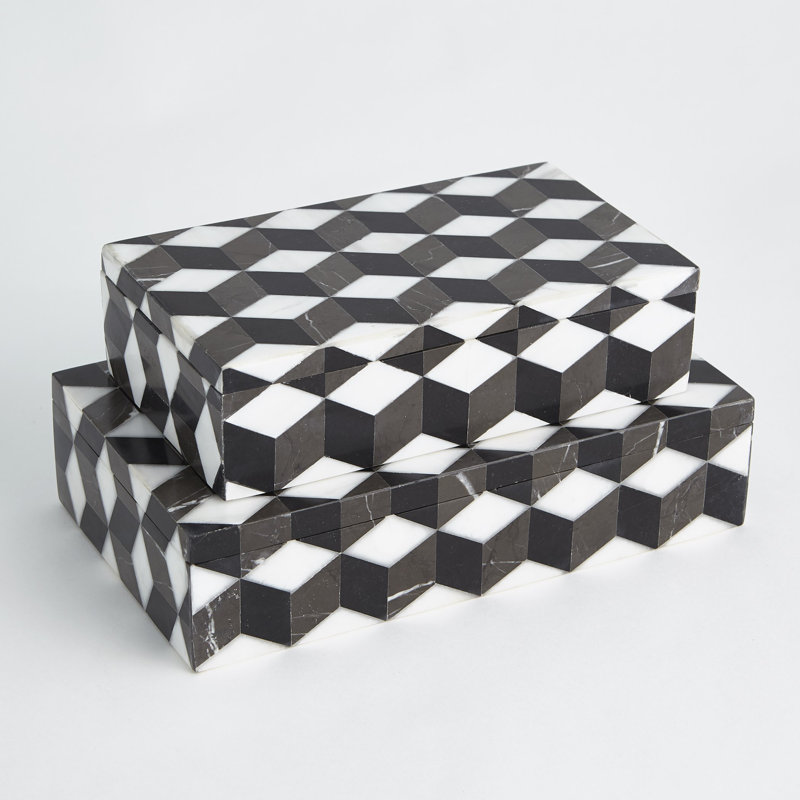 Large Black and White Marble Geometric Storage Box