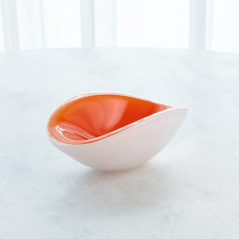 Handcrafted Pinched Orange Glass Bowl - 4.25" H x 10.5" W
