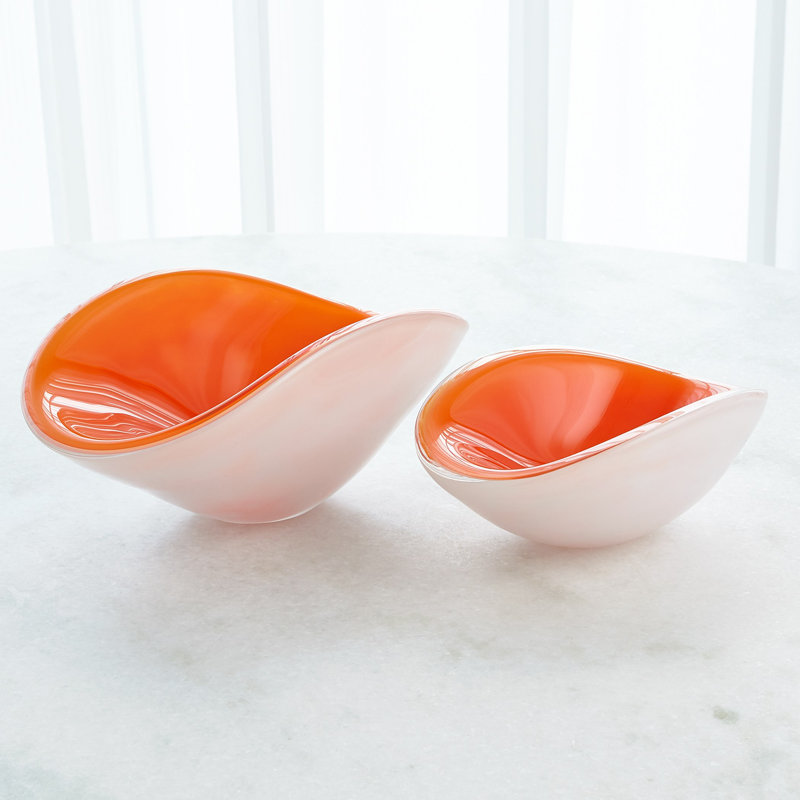 Handcrafted Pinched Orange Glass Bowl - 4.25" H x 10.5" W