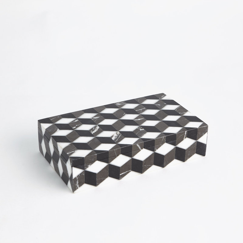 Large Black and White Marble Geometric Storage Box