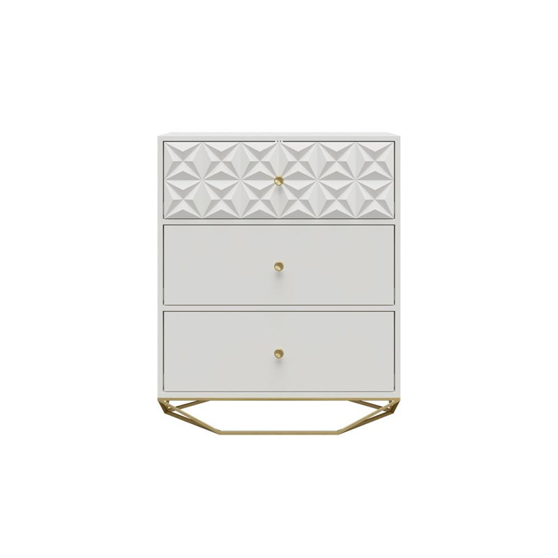 Blair Creamy White and Gold 3-Drawer Dresser with Geometric Accents
