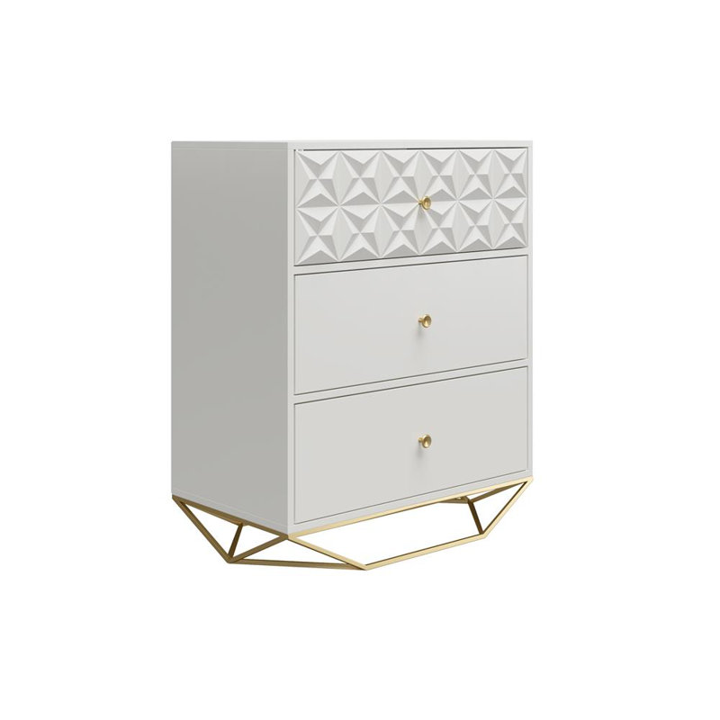 Blair Creamy White and Gold 3-Drawer Dresser with Geometric Accents