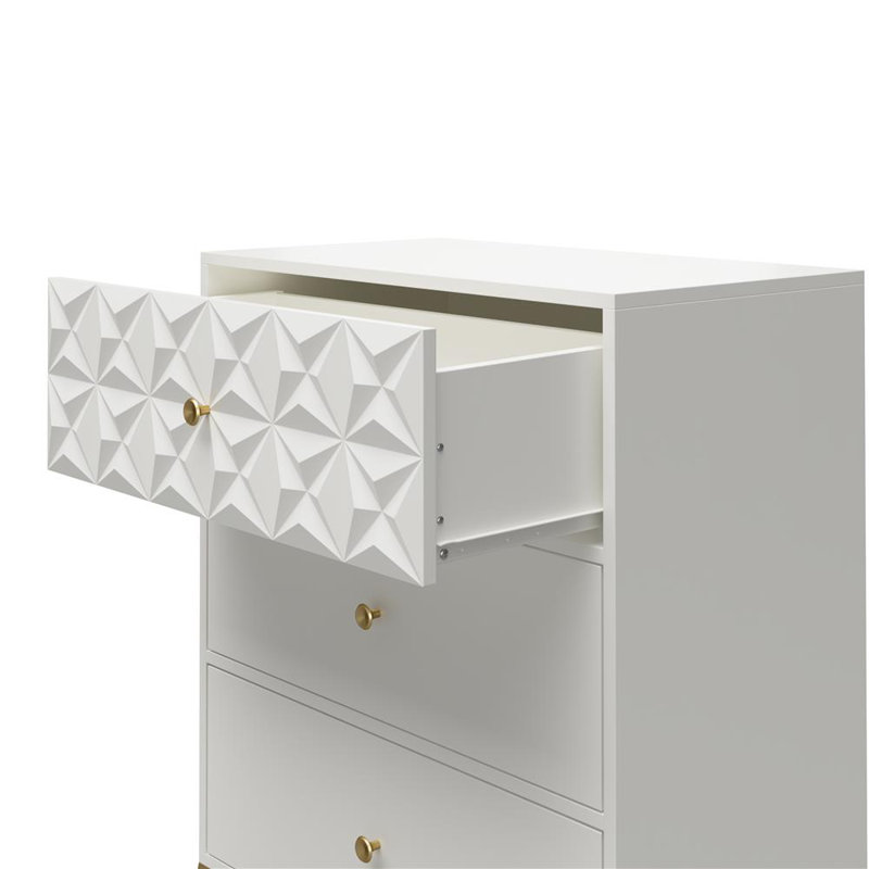Blair Creamy White and Gold 3-Drawer Dresser with Geometric Accents