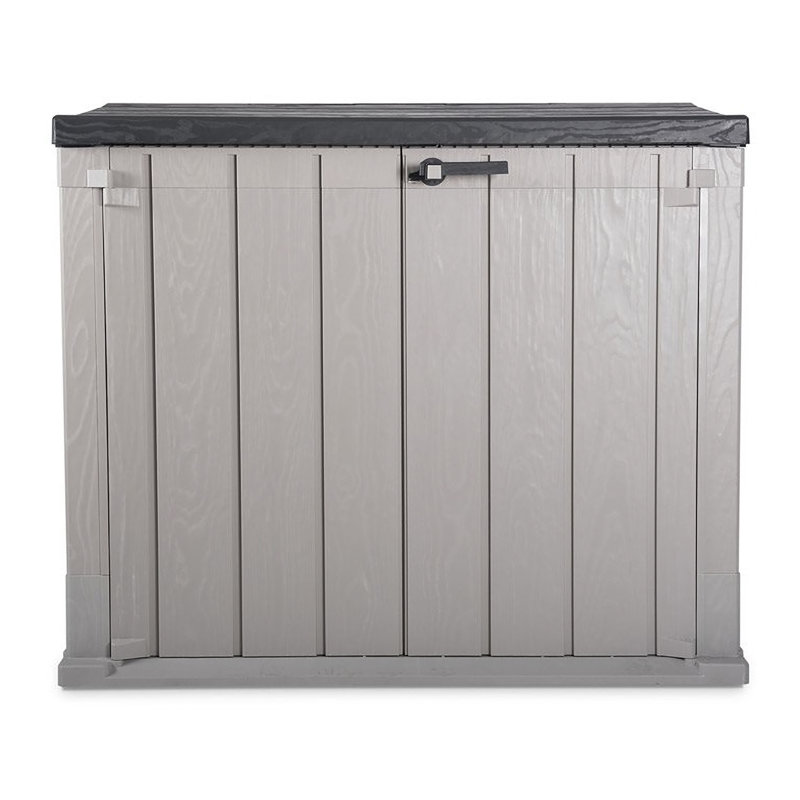 Taupe Gray and Brown Lockable Plastic Storage Shed with Wheels