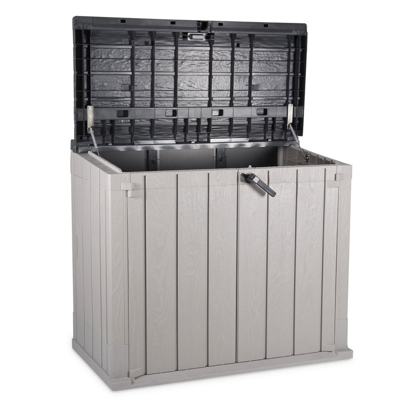 Taupe Gray and Brown Lockable Plastic Storage Shed with Wheels
