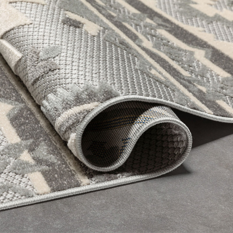 Modern Geometric Gray Flatweave Synthetic Area Rug, 7'10" x 9'10"