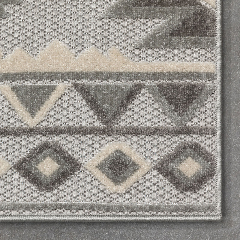 Modern Geometric Gray Flatweave Synthetic Area Rug, 7'10" x 9'10"