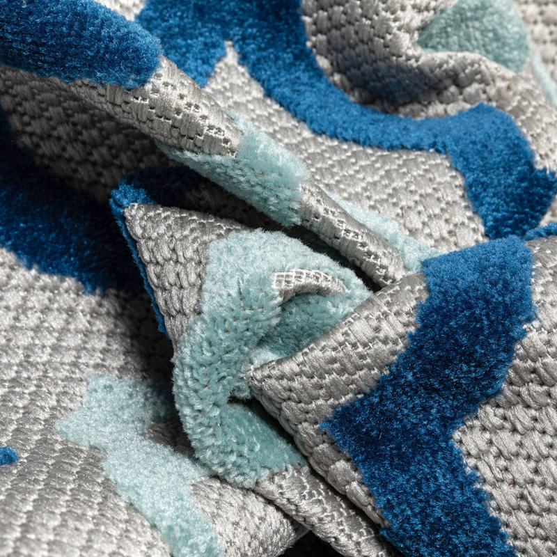 Reversible Geometric Blue Synthetic 3'11" x 5'3" Indoor/Outdoor Rug