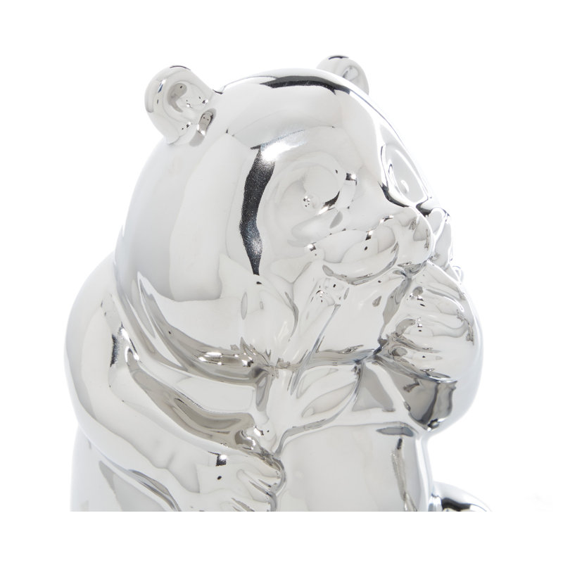 Silver Porcelain Bear Sculptures Set of 2, 8" and 7"