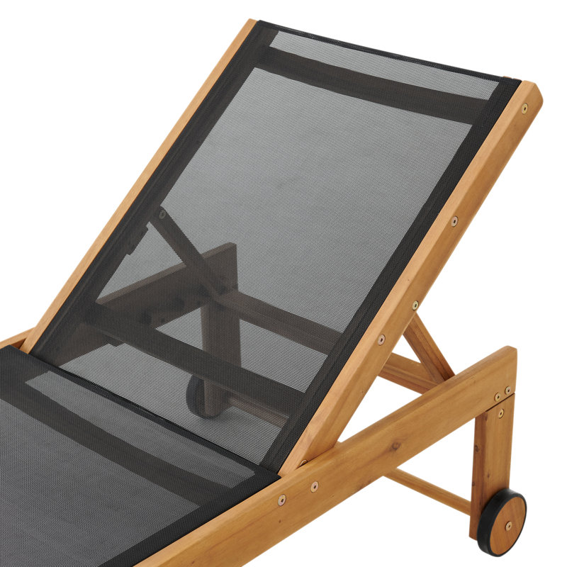 Sunapee Adjustable Acacia Wood Outdoor Chaise Lounger with Mesh Seating