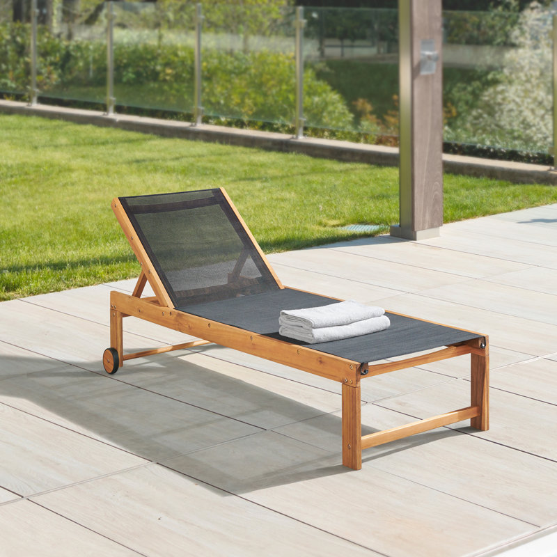 Sunapee Adjustable Acacia Wood Outdoor Chaise Lounger with Mesh Seating