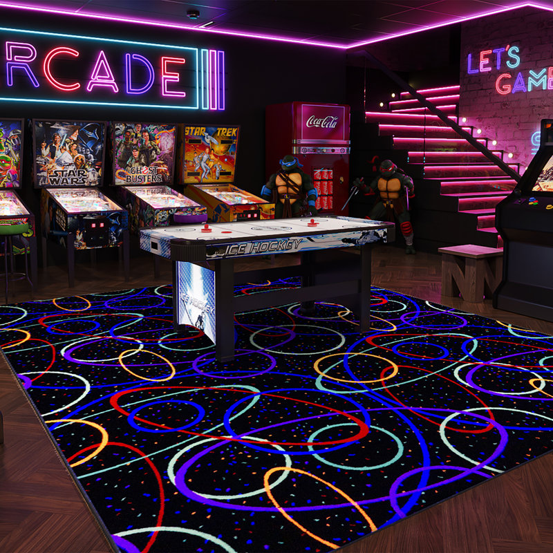 Neon Glow Black Synthetic 4' x 6' Tufted Gaming Area Rug