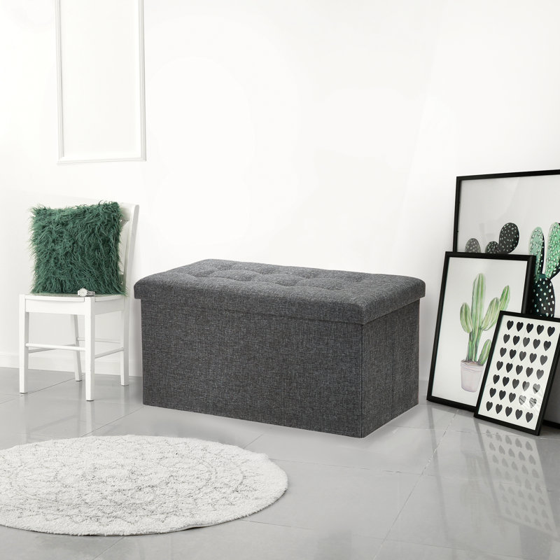 Charcoal Gray Tufted Storage Bench Ottoman with Cushioned Lid