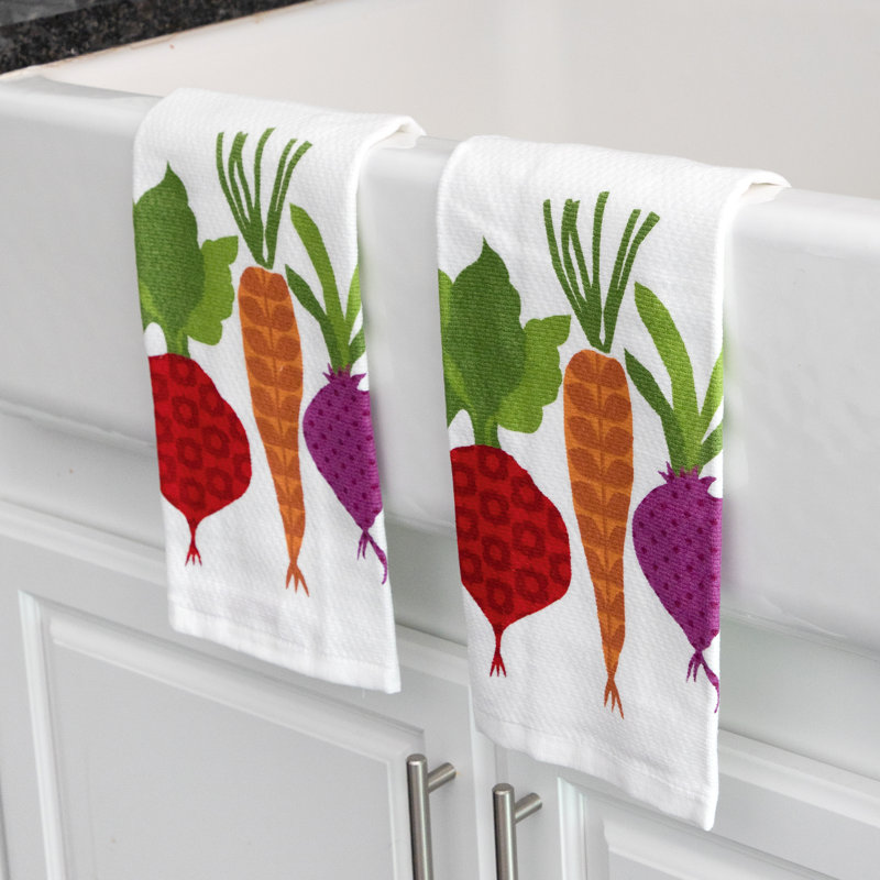 Veggie Print Dual-Purpose Cotton Kitchen Dish Towel Set, 16" x 26", 2-Pack