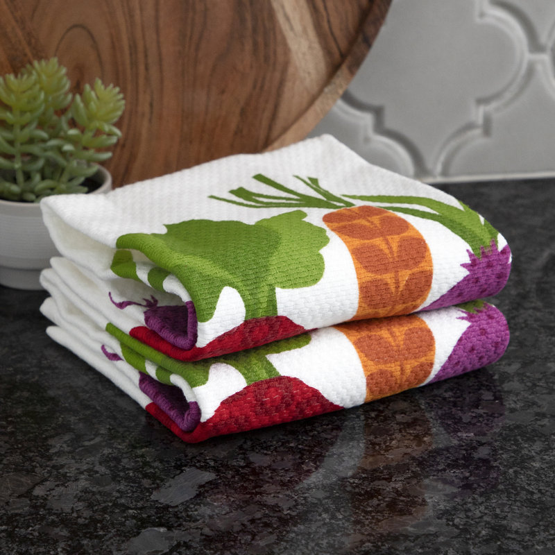 Veggie Print Dual-Purpose Cotton Kitchen Dish Towel Set, 16" x 26", 2-Pack