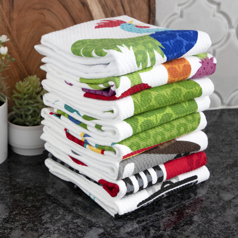 Veggie Print Dual-Purpose Cotton Kitchen Dish Towel Set, 16" x 26", 2-Pack