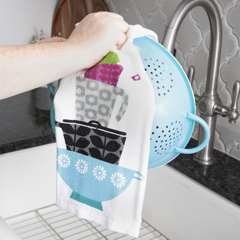 Dual-Purpose Cotton Kitchen Dish Towel Set with Pots and Pans Print