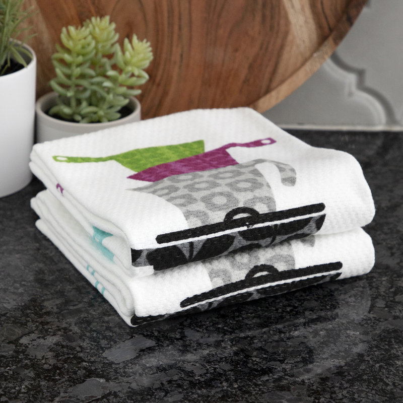 Dual-Purpose Cotton Kitchen Dish Towel Set with Pots and Pans Print