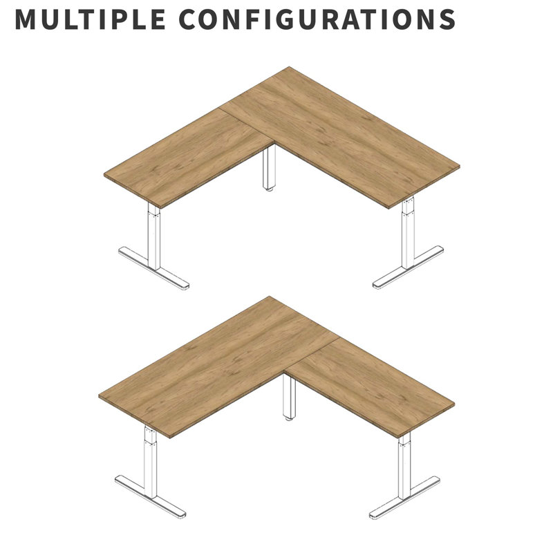 67in Dark Walnut and Black L-Shaped Adjustable Height Desk