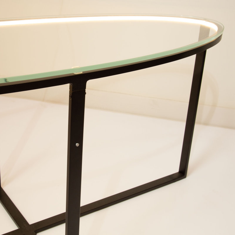 Tavola Matte Black Oval LED Coffee Table with Glass Top